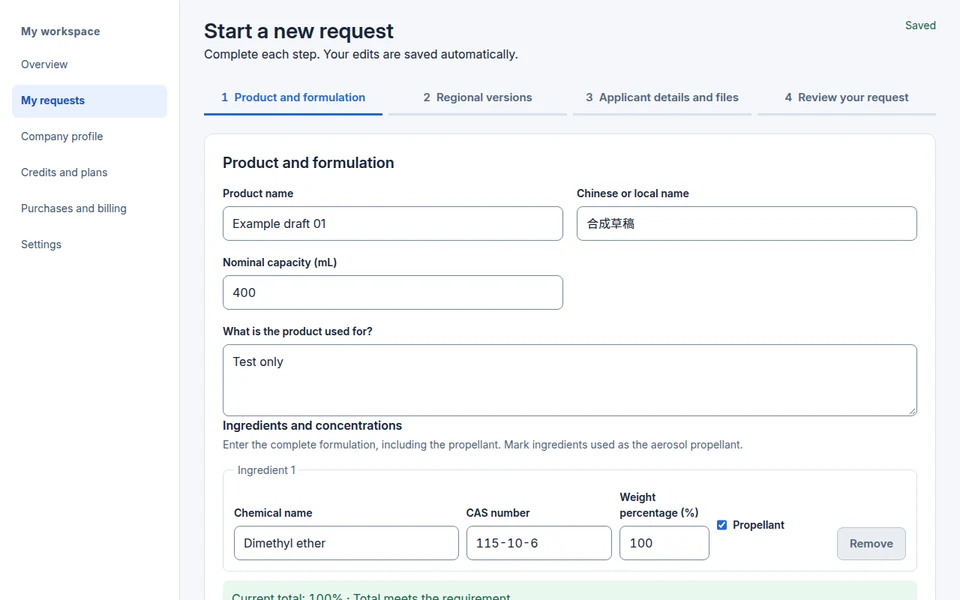 Formulation editor and save status
